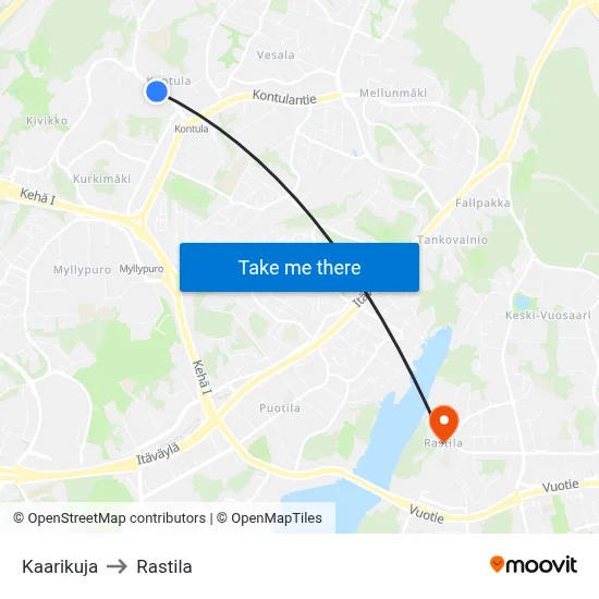 Kaarikuja to Rastila map
