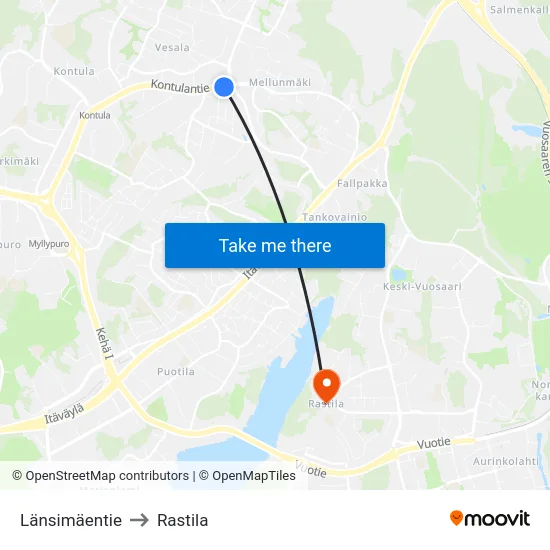 Länsimäentie to Rastila map