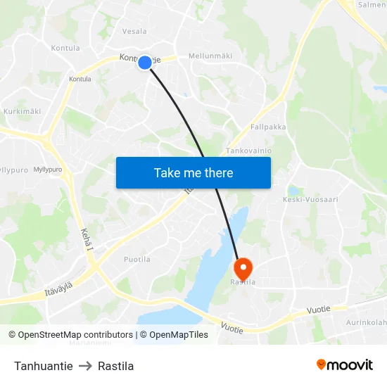 Tanhuantie to Rastila map