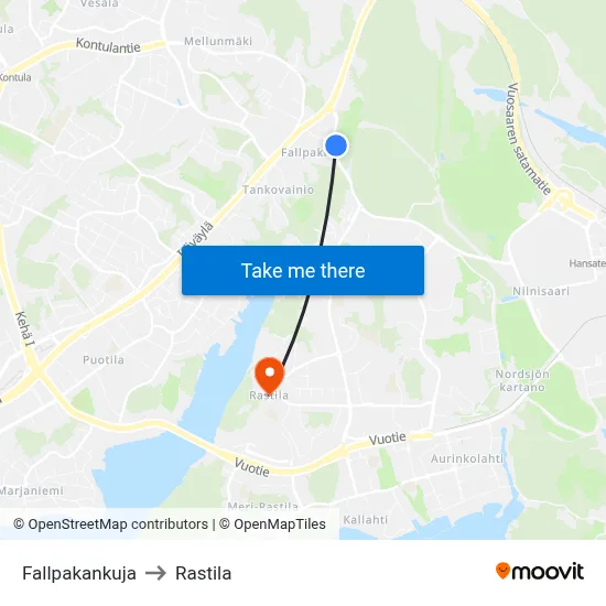 Fallpakka Alley to Rastila map