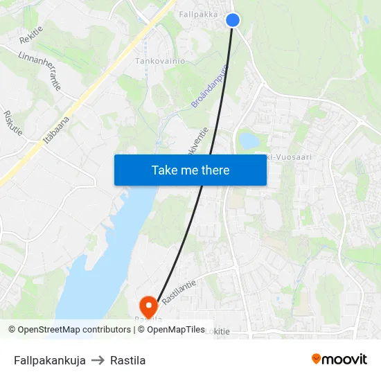 Fallpakka Alley to Rastila map