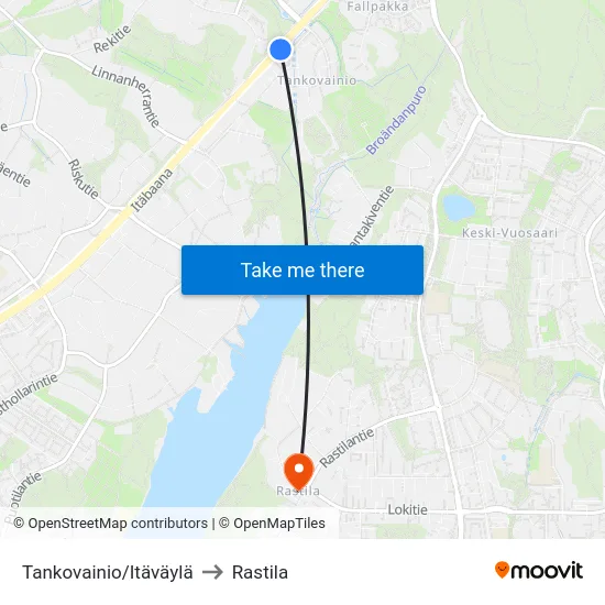 Tankovainio/Itäväylä to Rastila map