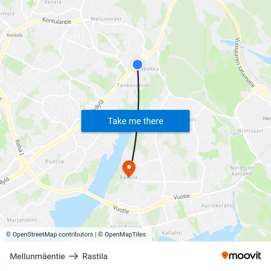 Mellunmäentie to Rastila map