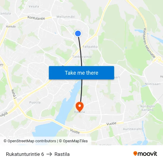 Rukatunturi Road 6 to Rastila map