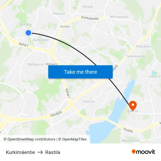 Kurkimäentie to Rastila map