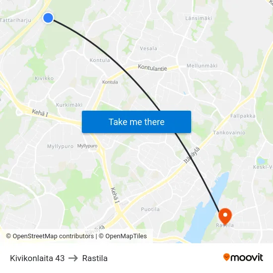 Kivikonlaita 43 to Rastila map
