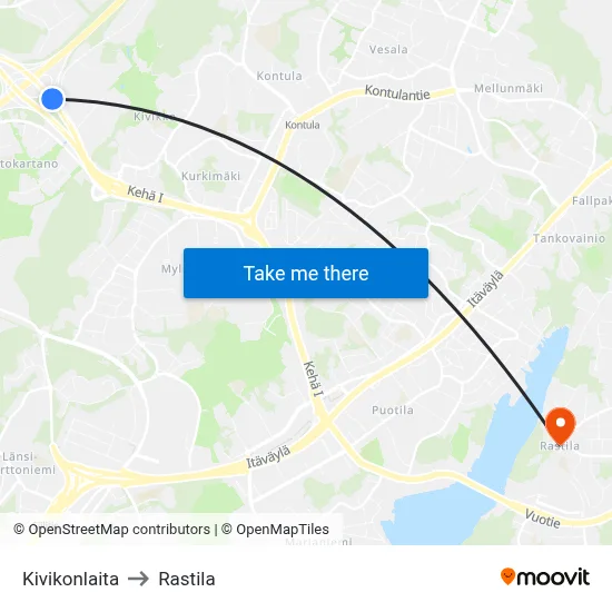 Kivikko Edge to Rastila map