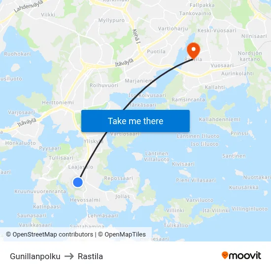 Gunillanpolku to Rastila map