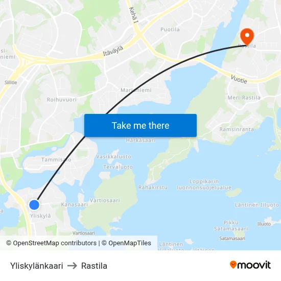 Yliskyla Arc to Rastila map