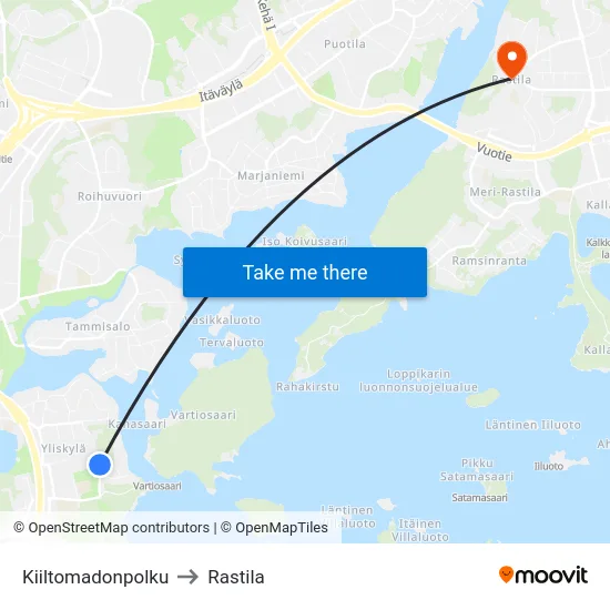 Kiiltomadonpolku to Rastila map