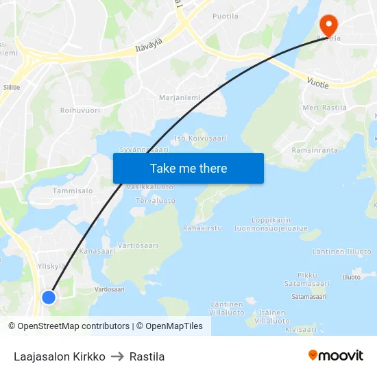 Laajasalon Kirkko to Rastila map