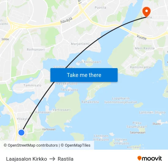 Laajasalon Kirkko to Rastila map