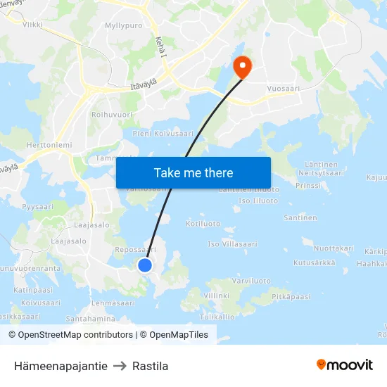 Hämeenapa Road to Rastila map