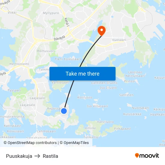 Puuskakuja to Rastila map