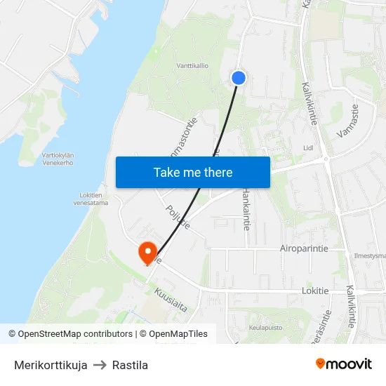 Merikorttikuja to Rastila map