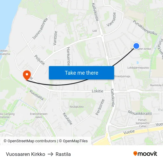 Vuosaaren Kirkko to Rastila map