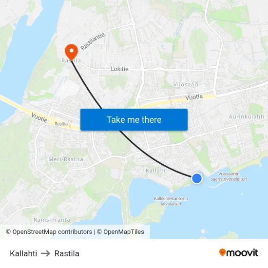 Kallahti to Rastila map