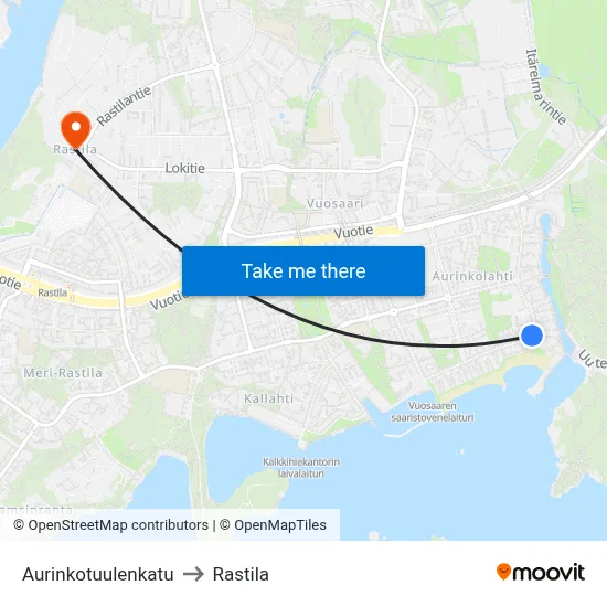 Aurinkotuulenkatu Street to Rastila map