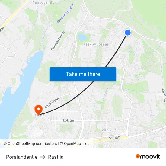 Porslahdentie to Rastila map