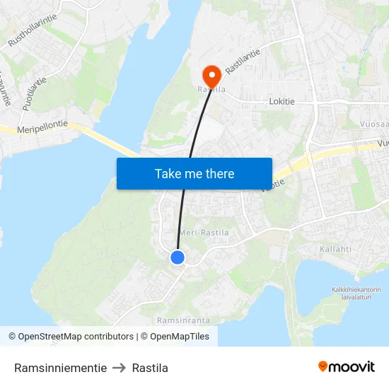 Ramsinniementie to Rastila map