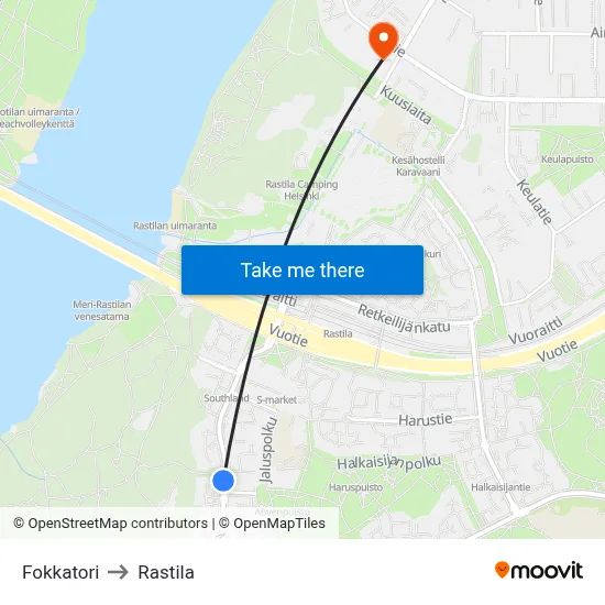 Fokka Square to Rastila map