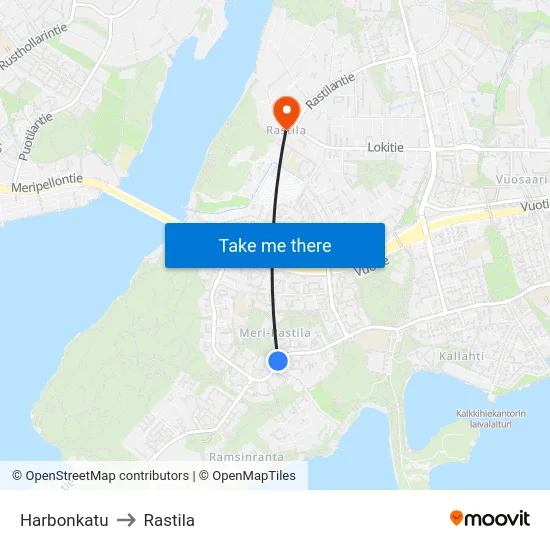 Harbonkatu to Rastila map