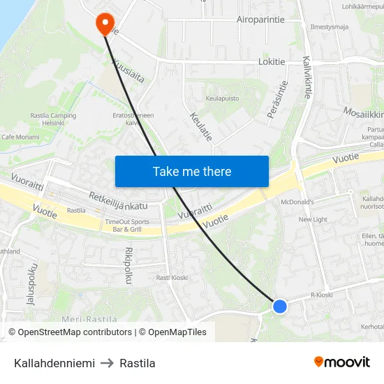Kallahdenniemi to Rastila map