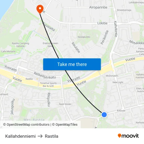 Kallahdenniemi to Rastila map