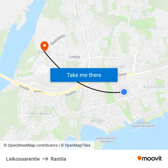 Leikosaari Road to Rastila map