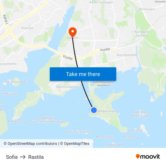 Sofia to Rastila map