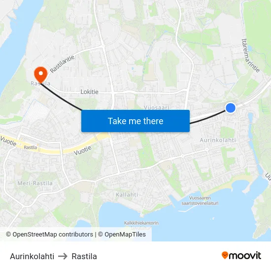 Aurinkolahti to Rastila map