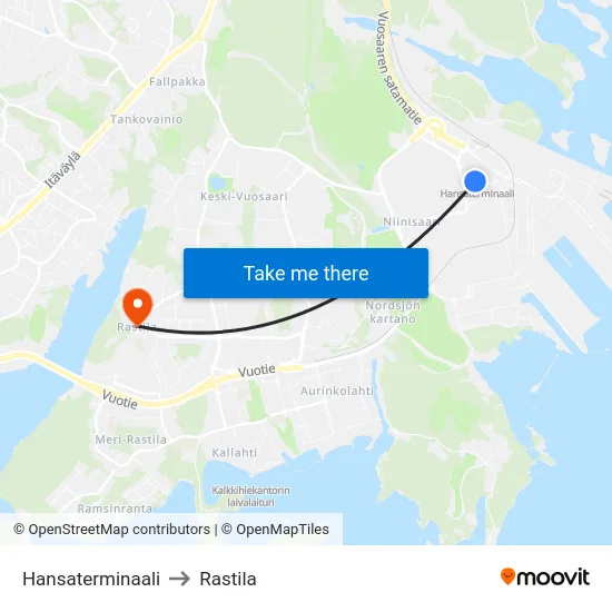 Hansaterminaali to Rastila map