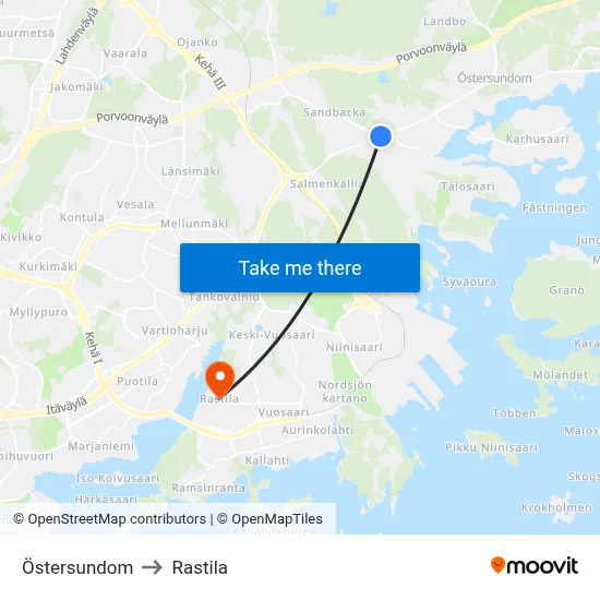 Östersundom to Rastila map