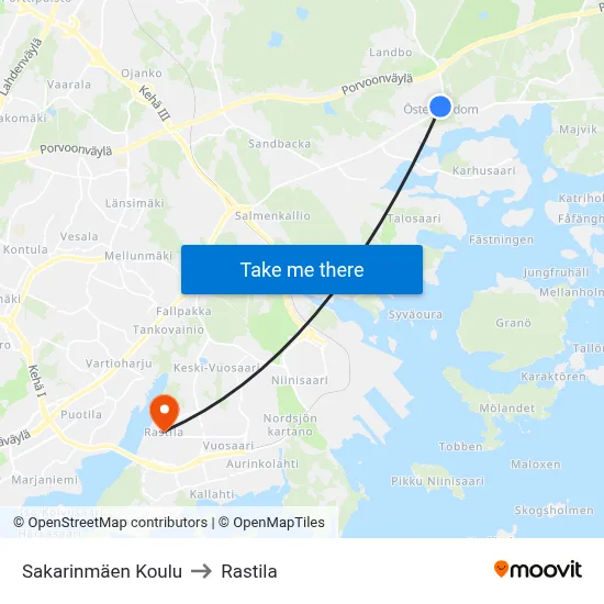 Sakarinmaki School to Rastila map