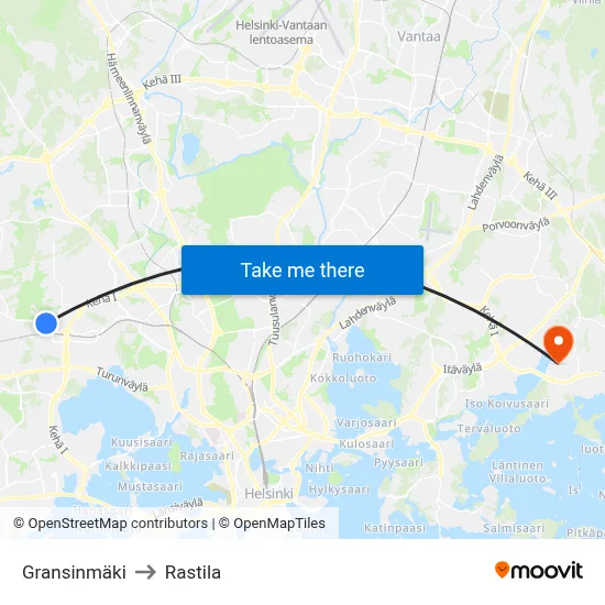 Gransinmäki to Rastila map