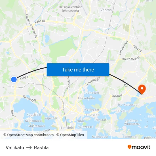 Valli Street to Rastila map