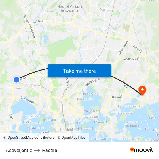 Aseveljentie to Rastila map