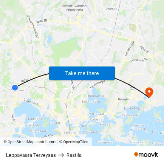 Leppävaara Health Station to Rastila map