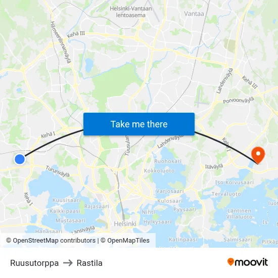 Ruusutorppa to Rastila map