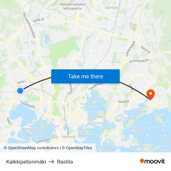 Kalkkipellonmäki to Rastila map