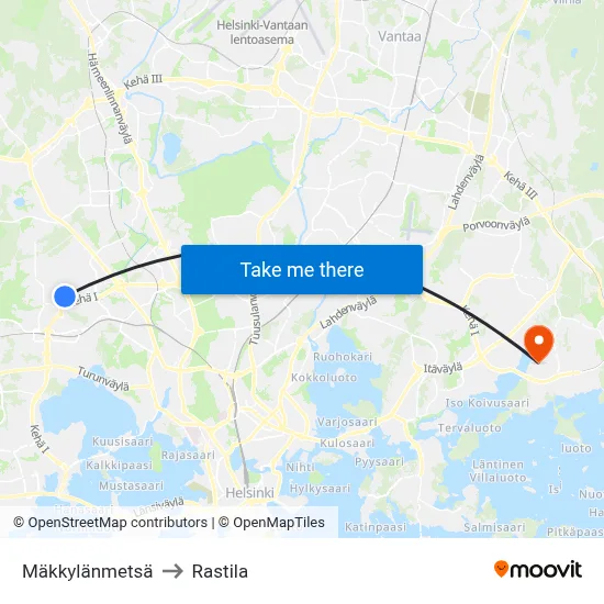 Mäkkylä Forest to Rastila map