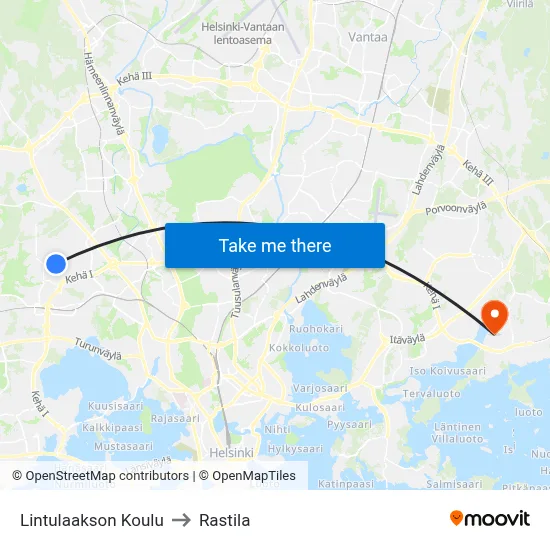 Lintulaakso School to Rastila map