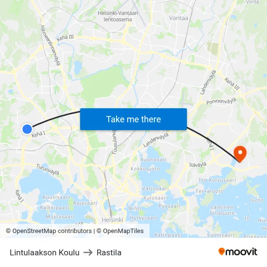 Lintulaakso School to Rastila map
