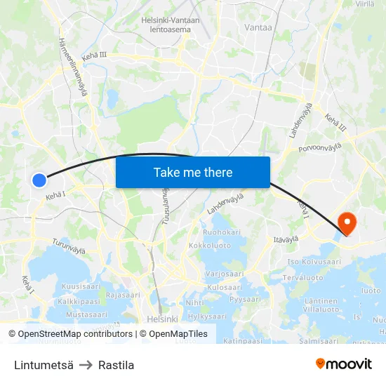 Bird Forest to Rastila map