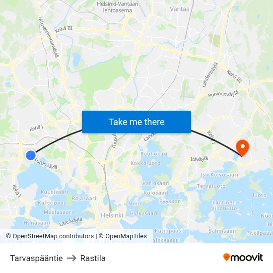 Tarvaspää Road to Rastila map
