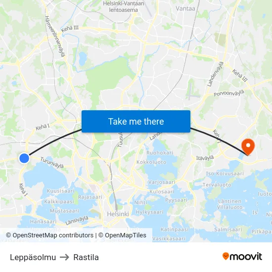Leppäsolmu to Rastila map