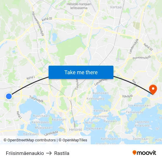 Friisinmäki Square to Rastila map