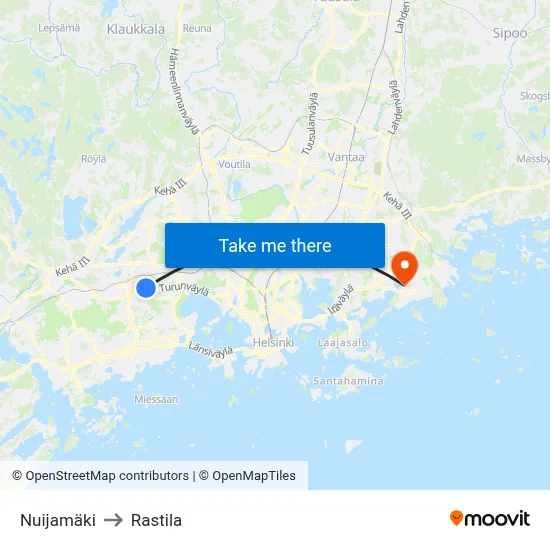 Nuijamäki to Rastila map