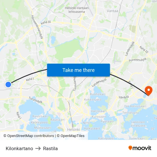 Kilo Manor to Rastila map