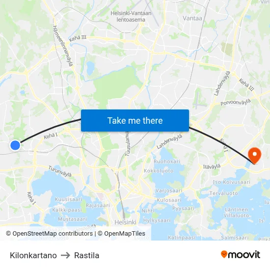 Kilo Manor to Rastila map